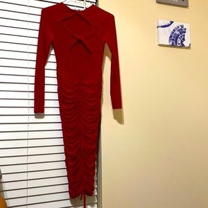 Missguided Ruched Red Midi Bodycon Dress